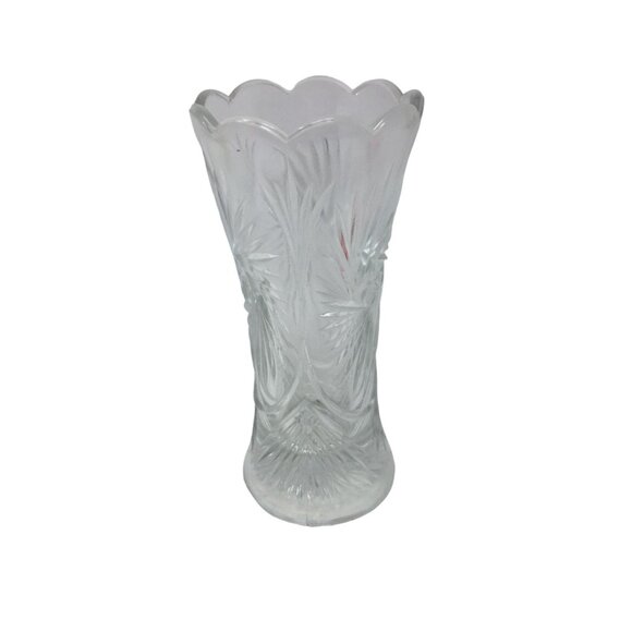 Vintage Clear Glass Bud Vase w/ Scalloped Edge Top - about 6'' tall - Picture 3 of 8